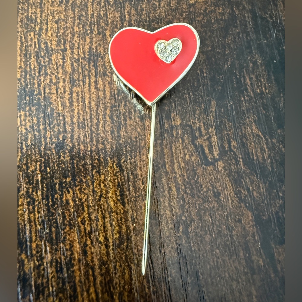 Red Heart Crystal Accent Pin - Women Jewelry